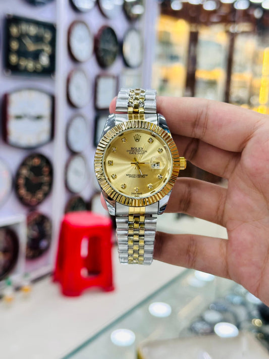 RLX Watch | Day And Date Working |Gold Dial With Master Lock | Stainless Still