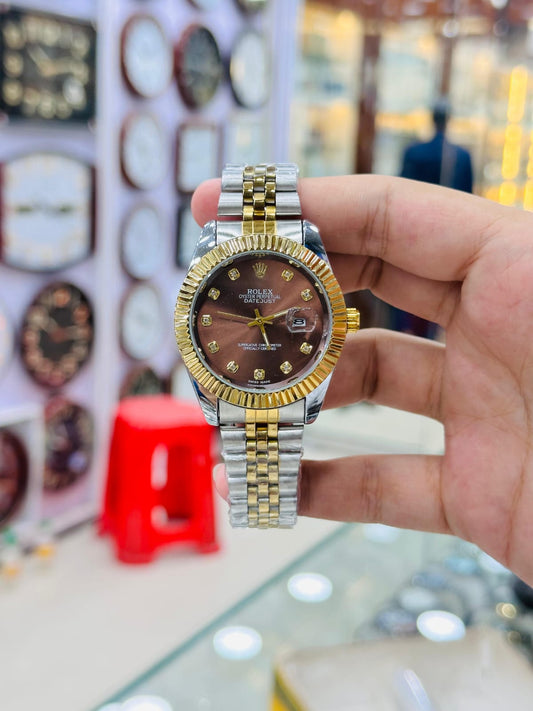 RLX Watch | Day And Date Working | Brown Dial With Master Lock | Stainless Still