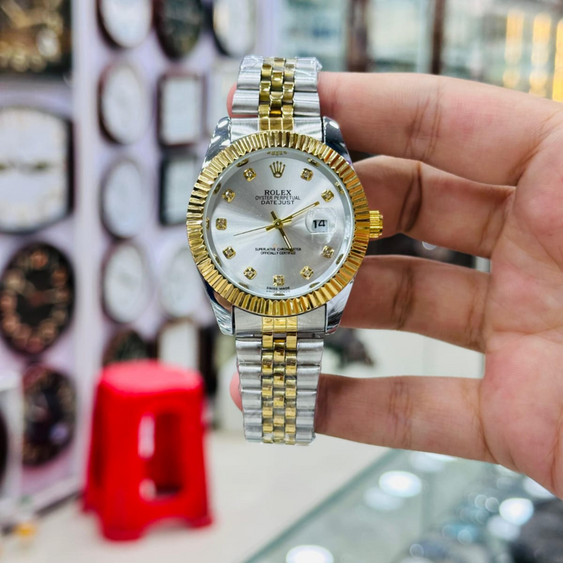 RLX Watch | Day And Date Working | White Dial With Master Lock | Stainless Still