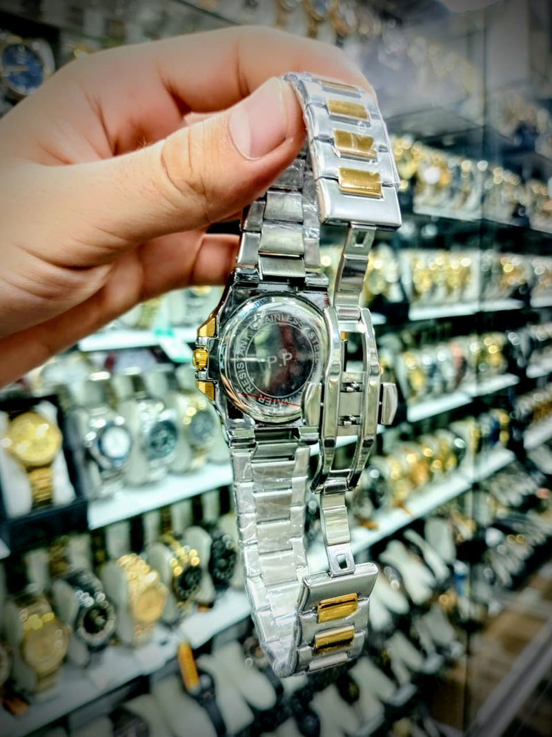 Patek Philippe Two-Tone Luxury Nautilus Style Watch And Sky Dial | Silver & Gold Design With Master Lock