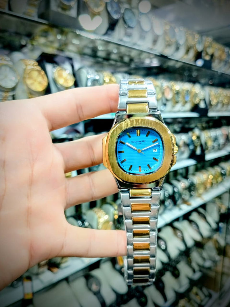 Patek Philippe Two-Tone Luxury Nautilus Style Watch And Sky Dial | Silver & Gold Design With Master Lock